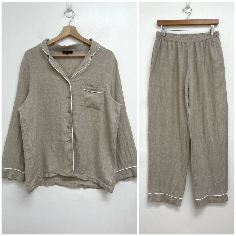 Quince 100% European Linen Long Sleeve Pajama Set Piping Flax Lightweight Small - Picture 13 of 14